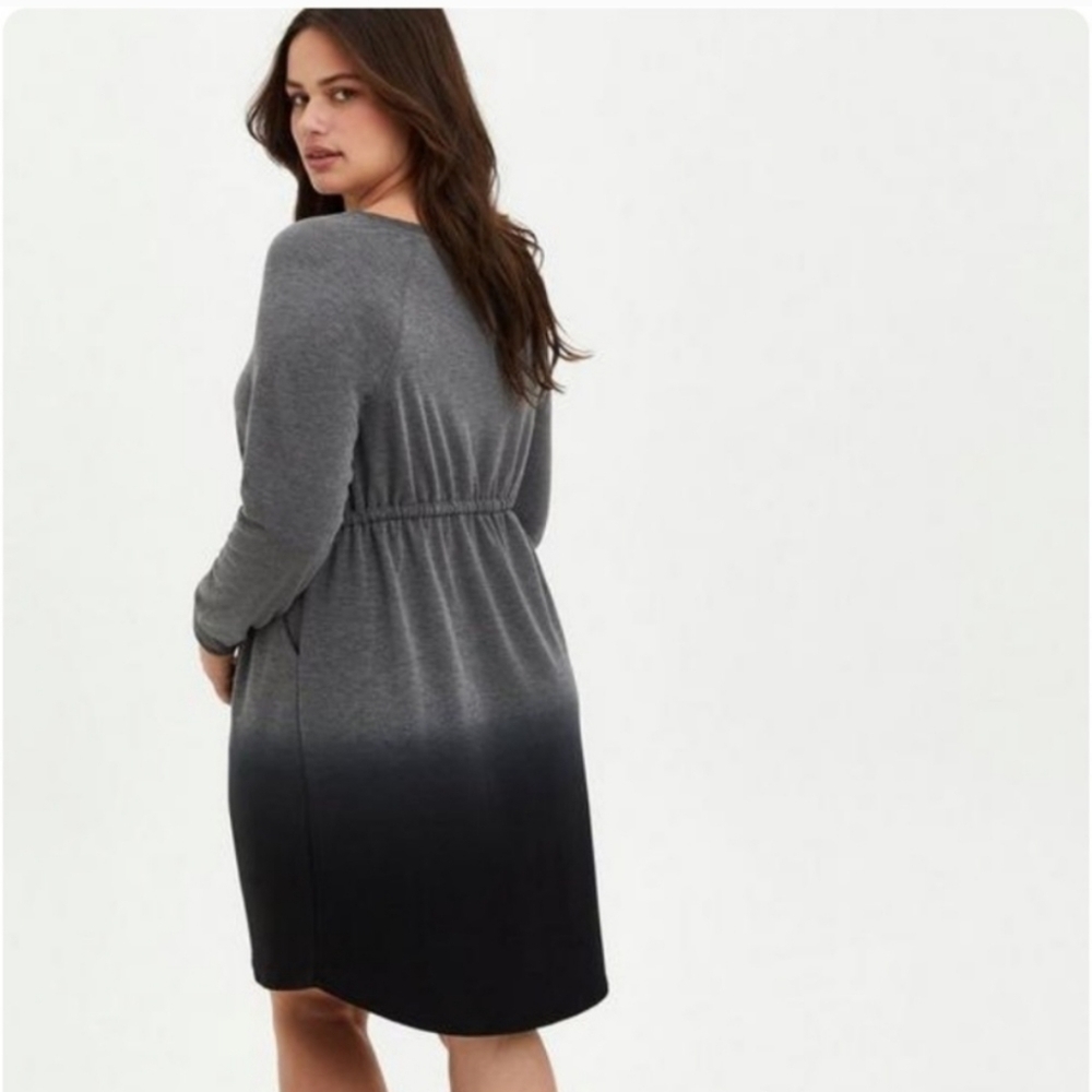 TORRID Gray Black Ombre Long Sleeve Drawstring Waist Tunic Dress Size 4‎